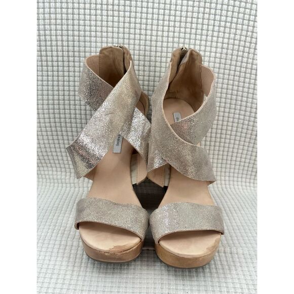 Diane Von Furstenberg size 9 wedge sandals heels light gold Opal - Picture 2 of 12